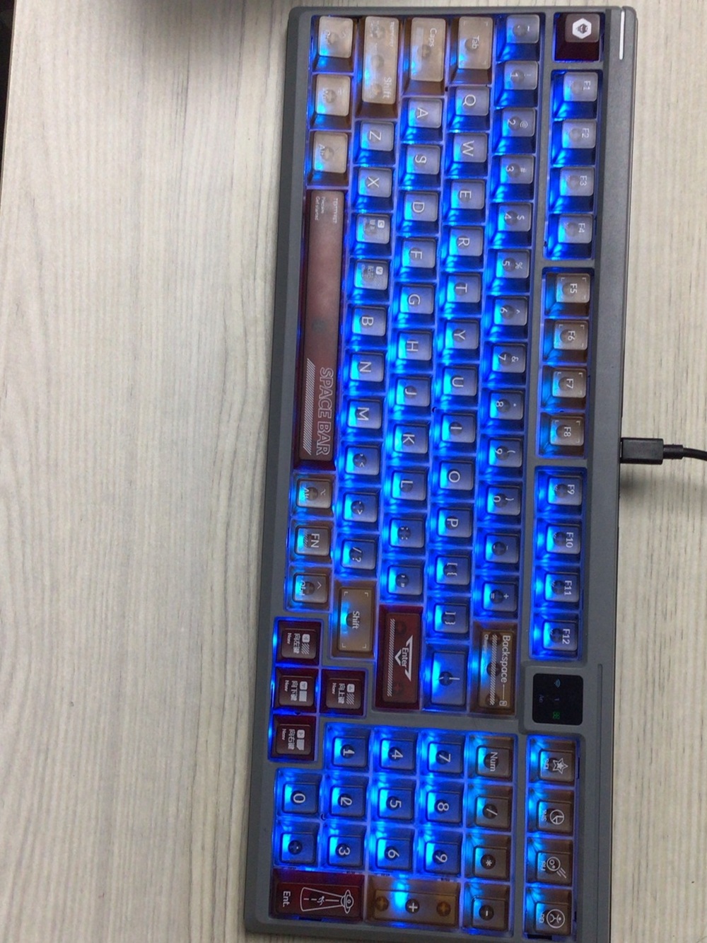 Mechanical Gaming Keyboard with Blue Backlight - Gray/Brown Keycaps